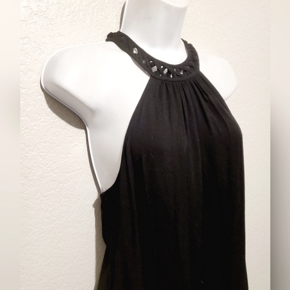 💚5/$25 Ella Moss Black Halter T Back Long Maxi Slip Dress With Leg Slits Small - Picture 4 of 7